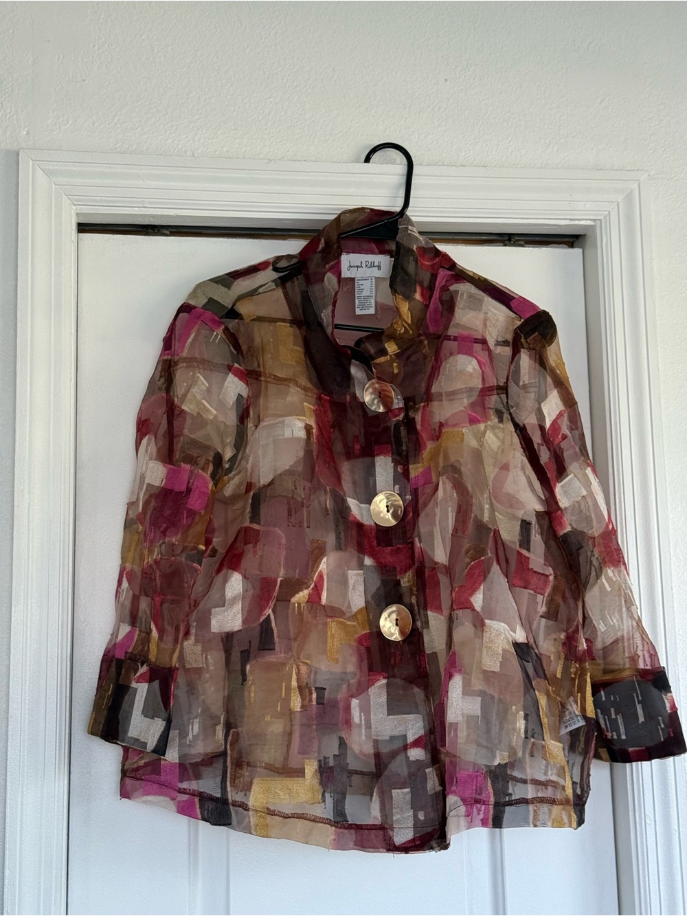 Joseph Ribkoff Abstract Print Lightweight Jacket in Pink, Brown & Gold